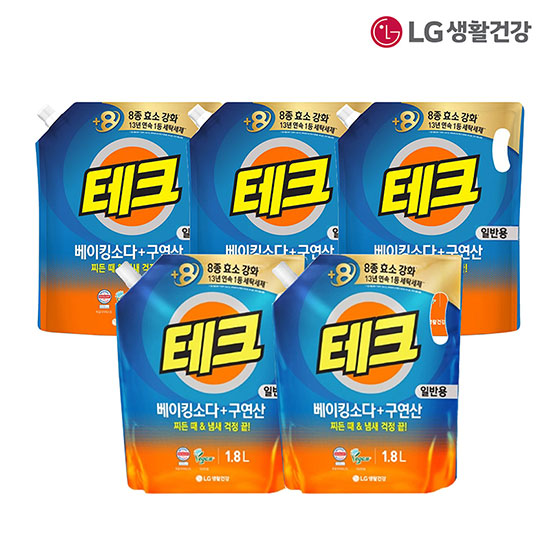 LG생활건강 베이킹소다+구연산 액체세제 일반 리필 2L 3개+1.8L 2개