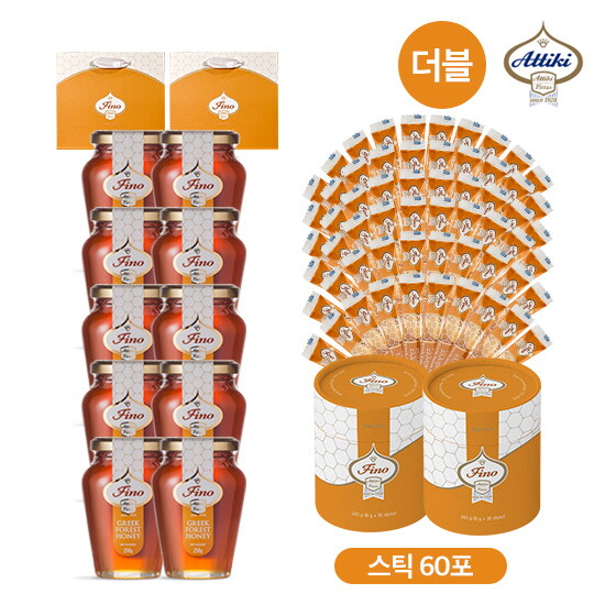 ★단독★[더블]아티키 그릭 피노 포레스트 허니 10병+스틱형 2통+쇼핑백 2매(250g*10병+8g*30개*2통 , 총 2,980g)