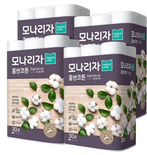 (방송중4만원대) 모나리자 홈앤코튼 화장지30롤(3겹)X4팩 120롤