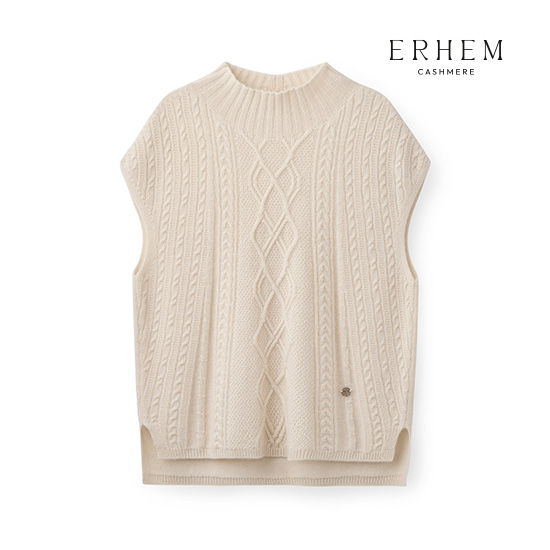 [최초가 199,000원]24FW 캐시미어100 케이블 하프넥 베스트 1종 3