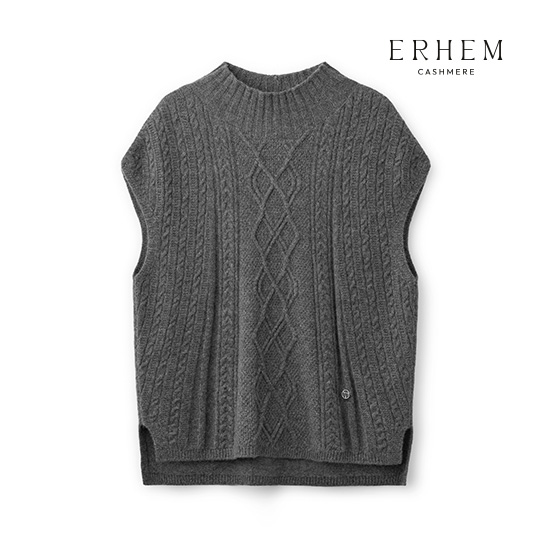 [최초가 199,000원]24FW 캐시미어100 케이블 하프넥 베스트 1종 2