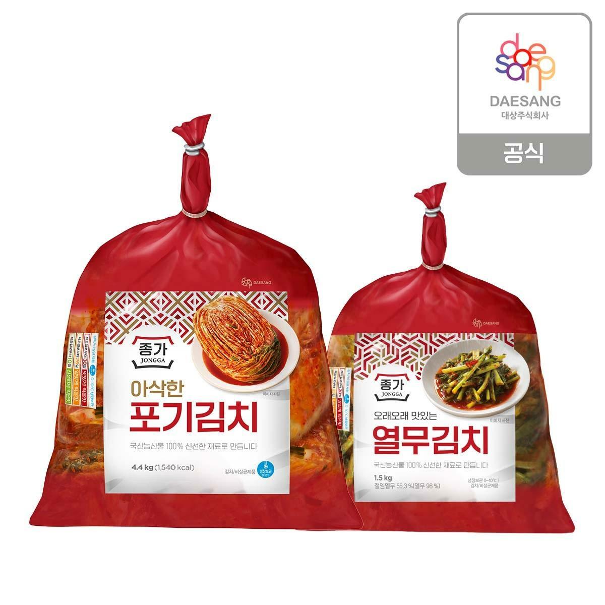 [국민카드5%할인](M)[종가] 아삭한포기김치 4.4kg + 열무 1.5kg