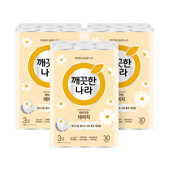 깨끗한나라 허브가든 데이지 30롤 3팩(총90롤)