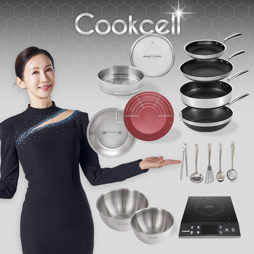 블랙큐브 쿡셀 홀로그램큐브팬+패밀리팬세트(프라이팬22cm, 프라이팬28cm, 소테팬28cm, 궁중팬28cm)+(32패밀리팬/뚜껑+28찜기+28유리뚜껑+키친툴5종)+쿡셀 믹싱볼2종(20cm, 24cm)+쿡셀 인덕션