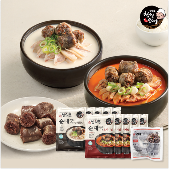 신의주 순대국 10팩 (오리지널 얼큰한맛 600g x 5팩 + 담백한맛 600g x 5팩) + 방송에서만 찰순대 1팩 더
