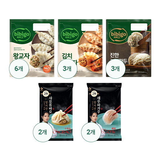 [고메만두] 왕교자 6봉+김치왕교자 3봉+진한고기만두 3봉+샤오롱바오 2봉+새우하가우 2봉 총16봉 (T)