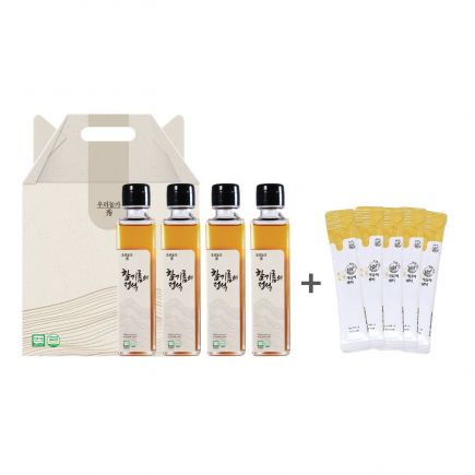 참기름의 정석 국산 참기름 세트 (150ml x 4병, 스틱 들기름 5매)