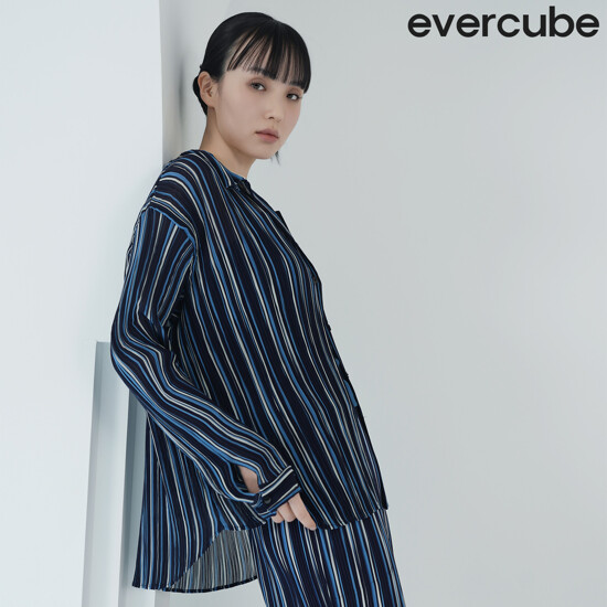 [우수고객전용][런칭가349000원]에바큐브 26SS 쉬폰플리츠 스트라이프 셔츠  2