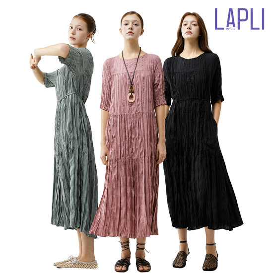 라플리 26SS 핸드크리즈 플리츠 원피스