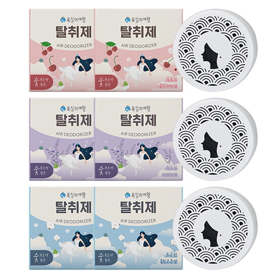 [싱글] 욕실의여왕 탈취제 6개 (블랙체리 2개 + 라벤더 2개 + 클린코튼 2개)