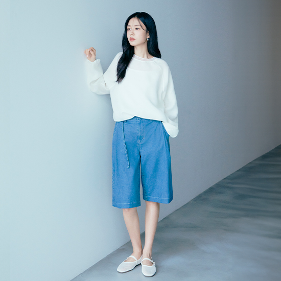 [최초가69,900원]26SS 린넨블렌드 시스루 스웻블라우스 2