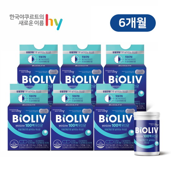 [6개월] 에치와이 바이오리브 100억 유산균 6박스(1박스:120mg X 30캡슐)