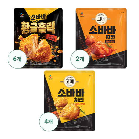 소바바 황금홀릭 240G X 6 + 소바바 소이허니순살240G X 4 + 소바바 양념순살240G X 2/ 총 3종 12봉