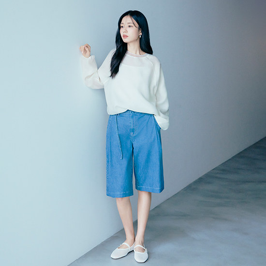 26SS 사이드 플리츠 벨티드 버뮤다 데님 2