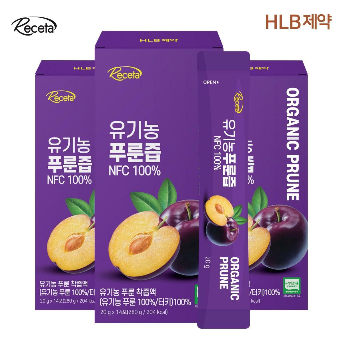 [HLB제약] 레세타 유기농 푸룬즙 NFC 100% 14포 X 3박스