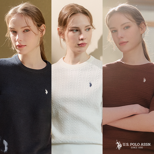 [최신상/앱2만][U.S POLO ASSN.] 26SS 썸머 프렌치린넨 블렌디드 반팔니트 3종 여성