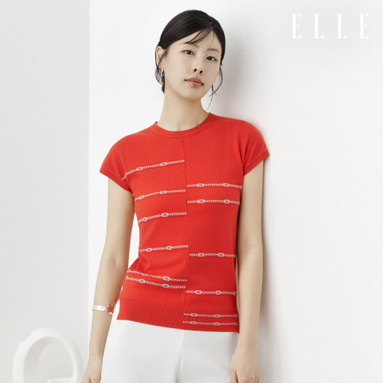 [론칭가 79900원][ELLE] 26SS 엘르 자카드 레이온 니트탑 3종 2
