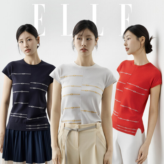 [론칭가 79900원][ELLE] 26SS 엘르 자카드 레이온 니트탑 3종