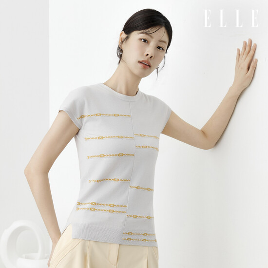 [론칭가 79900원][ELLE] 26SS 엘르 자카드 레이온 니트탑 3종 4
