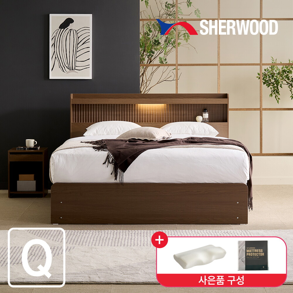 모렌 LED 호텔식 수납침대 풀패키지 퀸Q(협탁+메모리폼베개+매트리스커버) 3