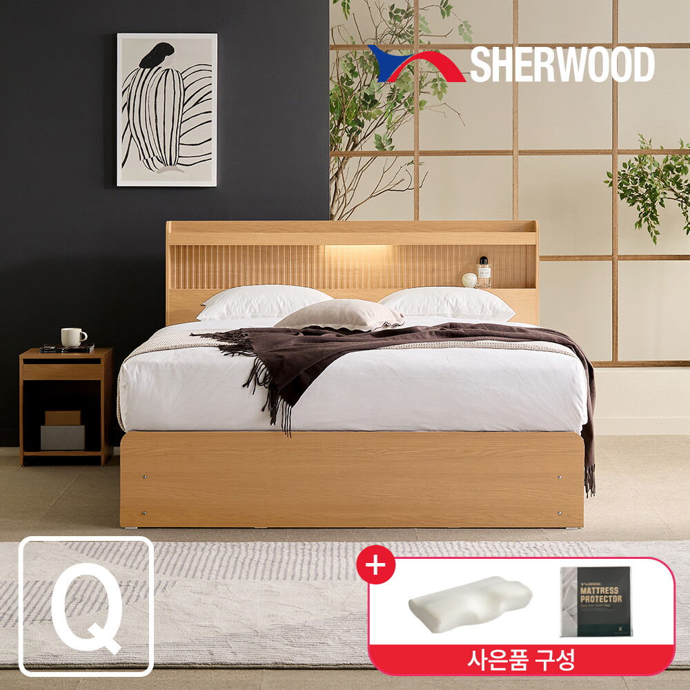 모렌 LED 호텔식 수납침대 풀패키지 퀸Q(협탁+메모리폼베개+매트리스커버) 2