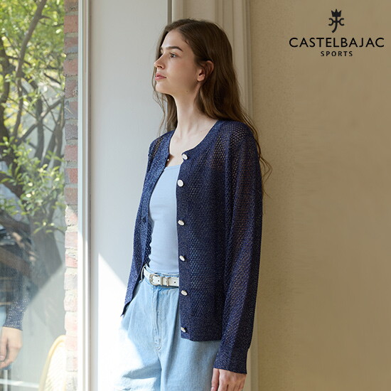 [런칭가 119,000원] 까스텔바작 26SS 여성 크로쉐 앙상블 2종 (메탈 가디건 1종 + 반팔 후드 니트 1종) 2