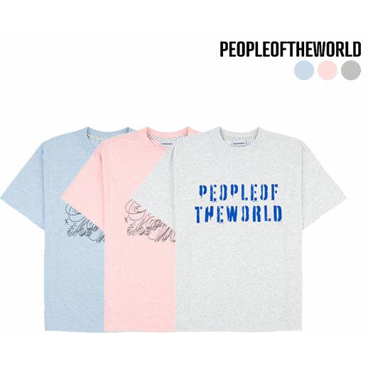 [PEOPLE OF THE WORLD] 멜란지 로고아트웍 티셔츠 3종 모두(그레이+핑크+블루)