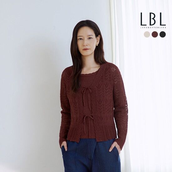 ○26SS 린넨블렌디드 크로셰 가디건+니트 SET