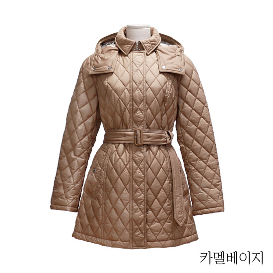 버버리 후드 벨트 퀼팅코트