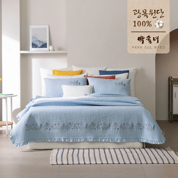 [킹세트] 박술녀 자수광목 피그먼트 워싱스프레드 풀세트 3