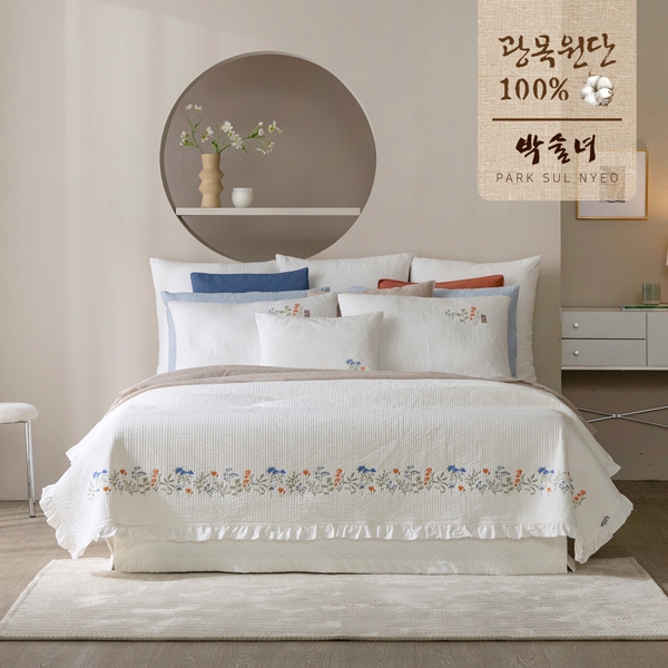 [슈퍼싱글세트] 박술녀 자수광목 피그먼트 워싱스프레드 풀세트