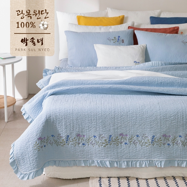 [슈퍼싱글세트] 박술녀 자수광목 피그먼트 워싱스프레드 풀세트 2