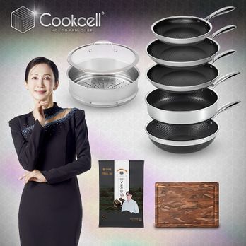 전인화의 블랙큐브 쿡셀 홀로그램 큐브팬 풀세트(22cm 프라이팬+28cm 프라이팬X2+28cm 소테팬+28cm 궁중팬+28cm 찜기+28cm 유리뚜껑+원목도마+곱창김)