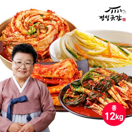 [4종,12kg]정성곳간 강순의명인 김치 포기7kg+총각2kg+파2kg+유자백김치1kg