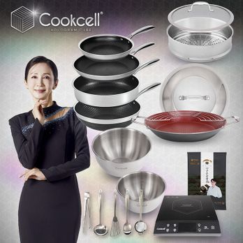 전인화의 블랙큐브 쿡셀 홀로그램 큐브팬 풀세트(팬X4+32cm양수구이팬(뚜껑포함)+28cm유리뚜껑+찜기+믹싱볼 2종+키친툴 5종+인덕션+곱창김)