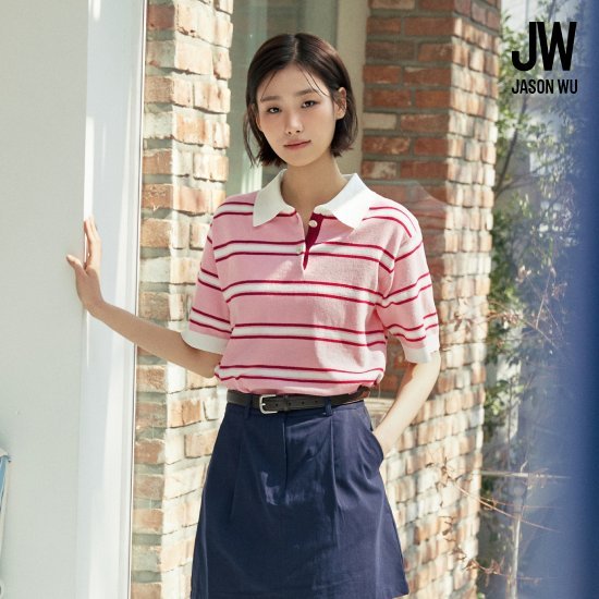 제이슨우 26SS Lucy 코튼 린넨 스트라이프 럭비 니트 2종 (네이비 공통 + 스카이블루or핑크 택1) [런칭 가격 79,900원]