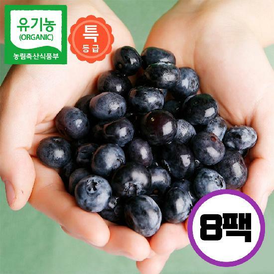 [카드 5%할인][특등급]국내산 유기농 생 블루베리 100g x 8팩(800g, 14-17mm) 2
