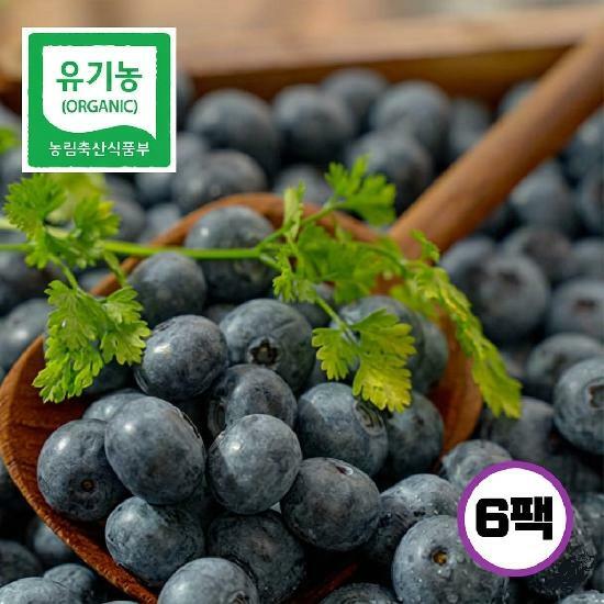 [카드 5%할인][특등급]국내산 유기농 생 블루베리 100g x 6팩(총 600g, 14-17mm) 2