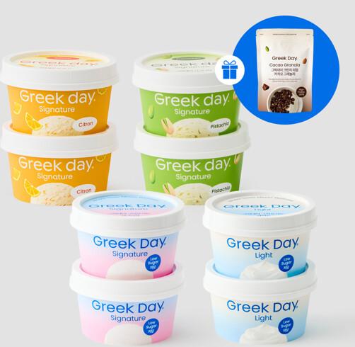 [그릭데이]맛보기 패키지 4종 100g 8팩+카카오 그래놀라 150g증정(시그니처/라이트/유자/피스타치오 각2입)