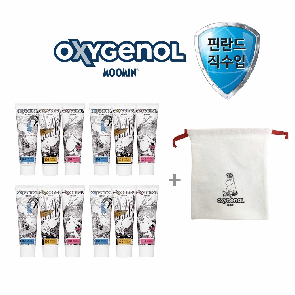 ★핀란드자일리톨10프로/핀란드직수입★ 옥시제놀 치약 12개+ 무민파우치 + 포토리뷰시 1통더