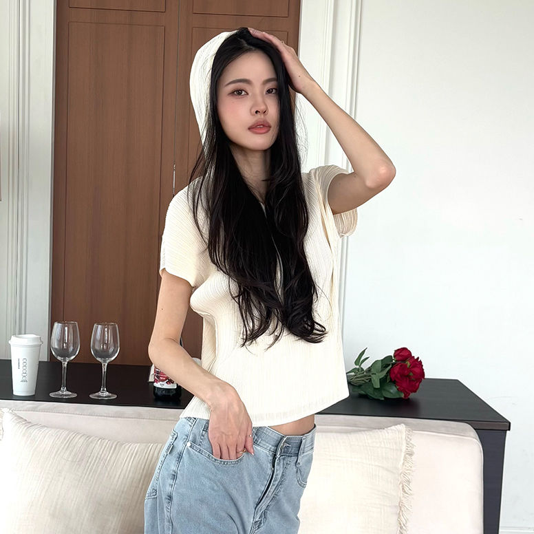 [최초가69,900]X요이츠 26SS 플리츠 후드 스트링 블라우스 4