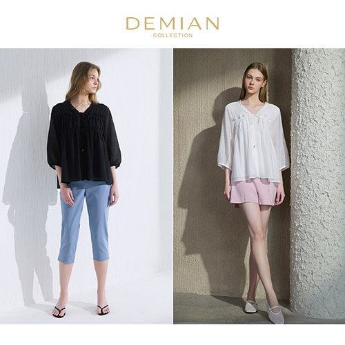 [데미안(DEMIAN)] 26SS 보헤미안 썸머 로맨틱 셔링 블라우스 2종(아이보리)