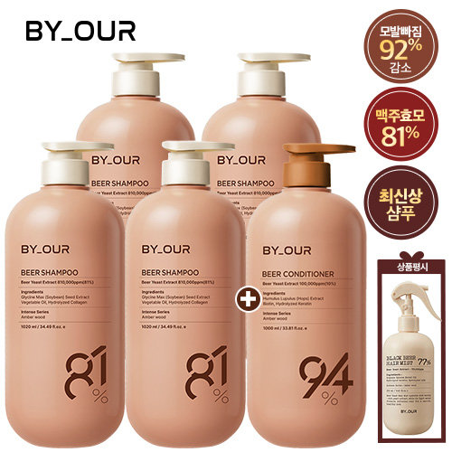 [특대용량/바이아우어] 맥주효모 81 탈모샴푸 베스트 패키지(샴푸 1,020ml x 4 + 트리트먼트 1,000ml)
