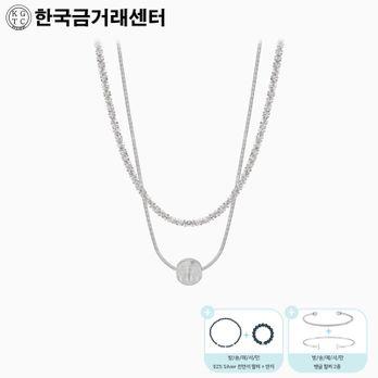 한국금거래센터 실버 925 두줄 레이어드 목걸이+925 Silver 천연 스피넬 팔찌&반지+뱅글 팔찌 2종