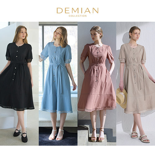 [데미안(DEMIAN)] 26SS 시에라 라운드 벨티드 썸머 원피스 1종 + 벨트 1종 (총 2종)