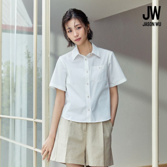 제이슨우 26SS Ayla 코튼 하프슬리브 셔츠 3종 (네이비,화이트 공통 2종 + 블루 or 민트 택1) [런칭 가격 79,900원]