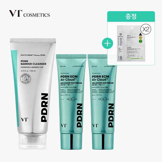 [월리런XVT] PDRN 이씨엠 에어 클라우드 멜라케어 선크림 2개+PDRN 베리어 클렌저1개 + GIFT