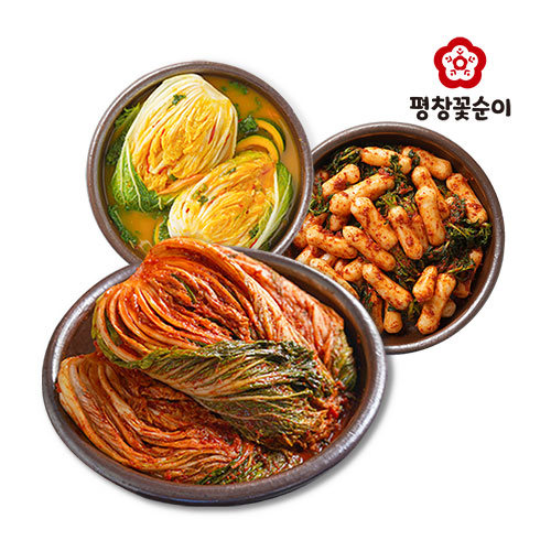 [평창꽃순이김치] TV황태김치2.5kg + 호박겨자김치2.5kg + 총각김치2kg