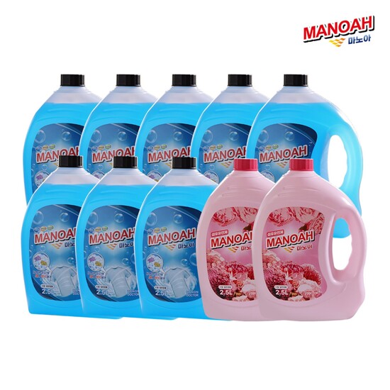 나노엔닥터 마노아 세탁세제+섬유유연제 (세제 2.5L X 8 + 섬유유연제 2.5L X 2)