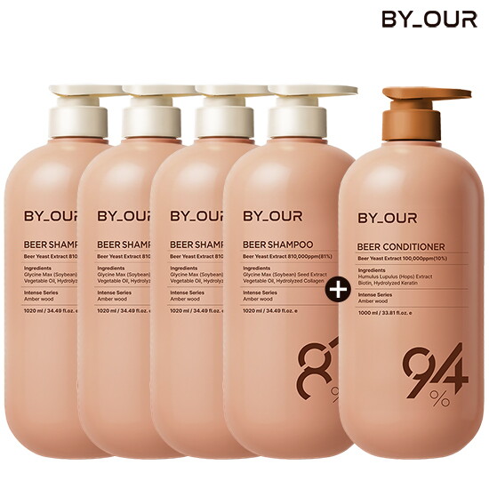 ★탈모구원패키지! 총5L이상★[맥주효모짐승용량샴푸]바이아우어 대용량 블랙비어 샴푸1,020ml * 4개 + 컨디셔너 1,000ml * 1개